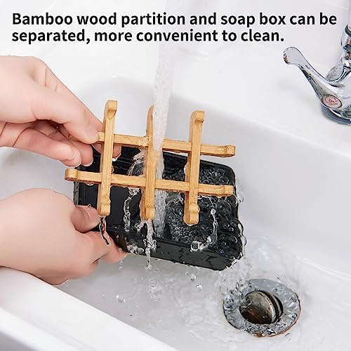 Bamboo Soap Dish with Anti-Slip Pads and Four Compartments