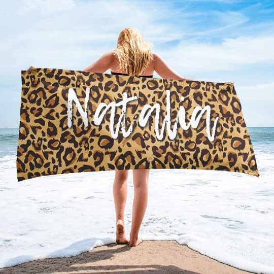 Custom Beach Towel - Leopard Print Cotton Poly Blend 30x60 Inch Personalized Name Initials