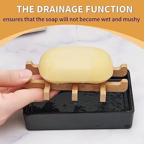 Bamboo Soap Dish with Anti-Slip Pads and Four Compartments