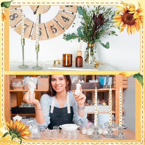 12 Pcs Taper Candles with Sunflower Design for Christmas Celebrations
