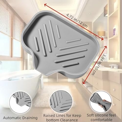 MERAIJIN Silicone Soap Dish with Drain Spout - Gray 47x39