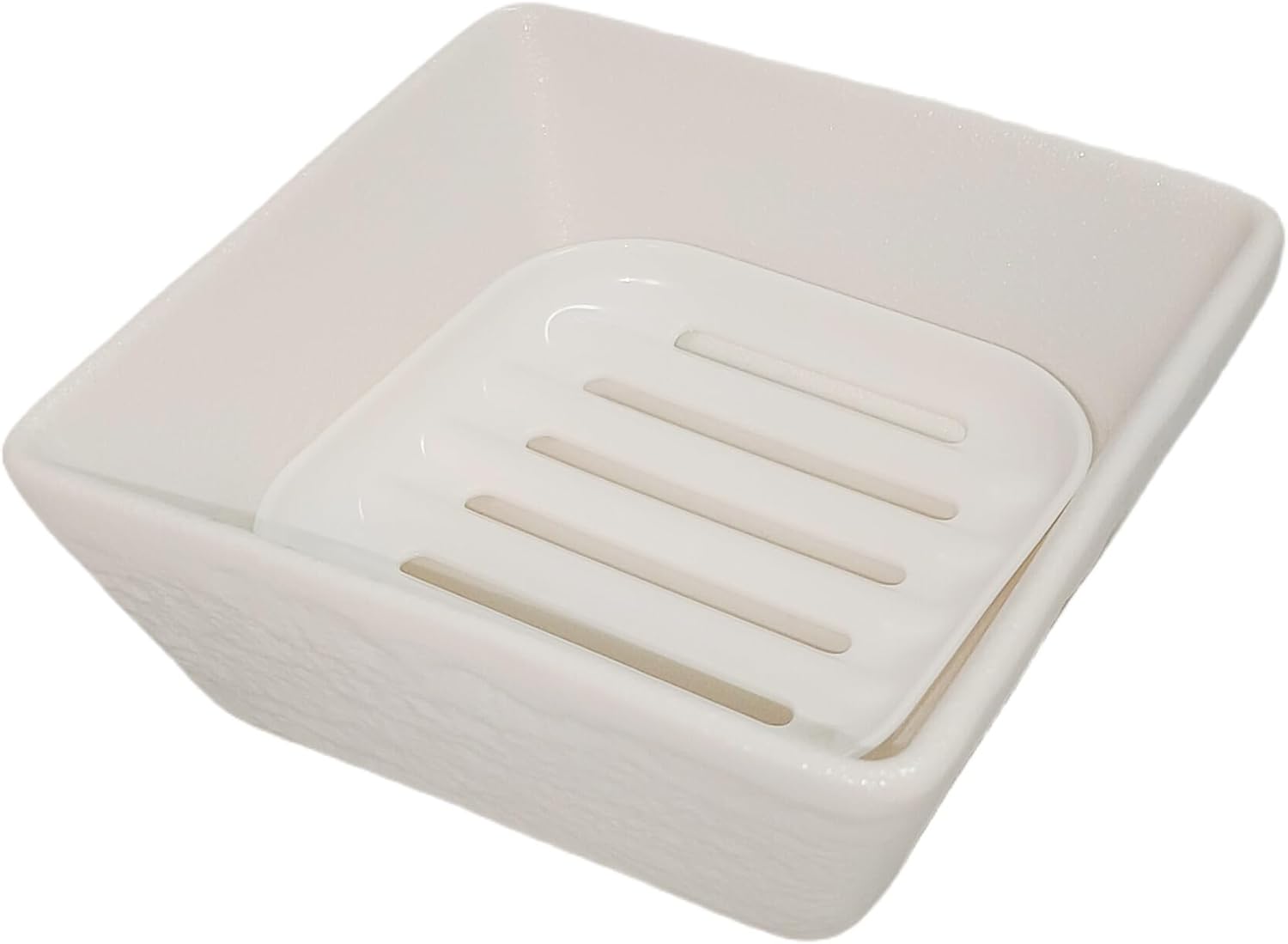 Vonpri Ceramic Soap Dish Non-Slip Square Holder for Bath and Kitchen