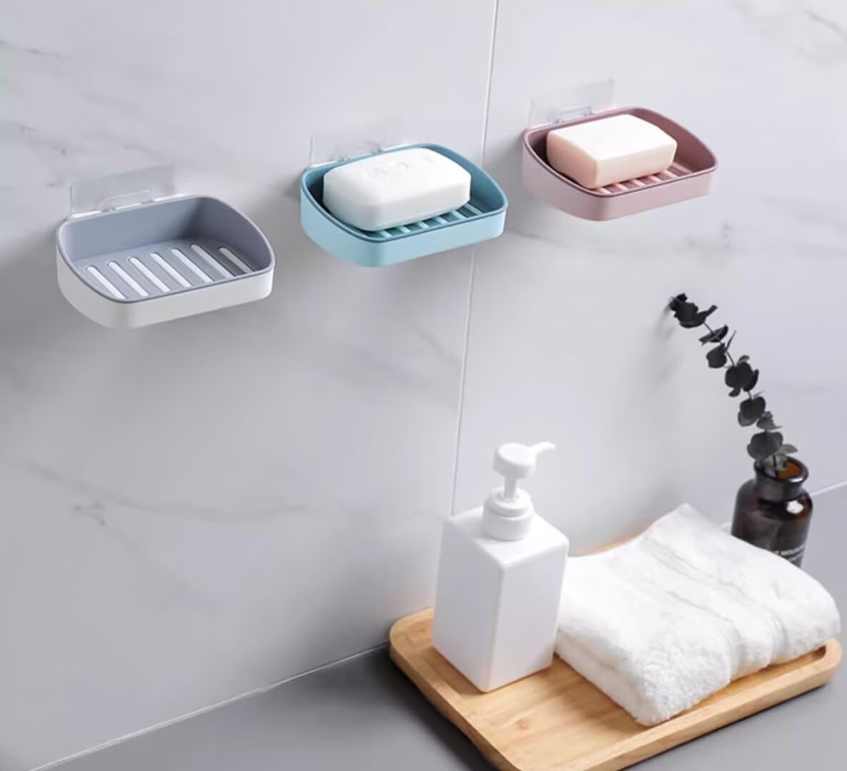 Draining Soap Dish with Water Tray Holder Gray