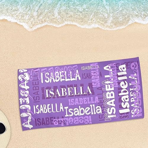Custom Purple Beach Towel with Initial Text for Girls