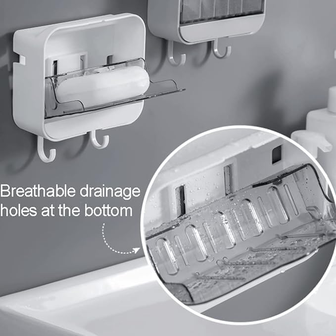 Simple Wall Mounted Soap Box with Drainage and Lid White