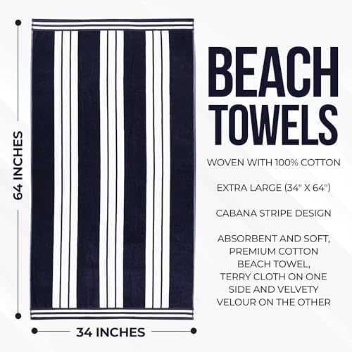 Superior Oversized Cotton Beach Towel Set of 4 - Blue