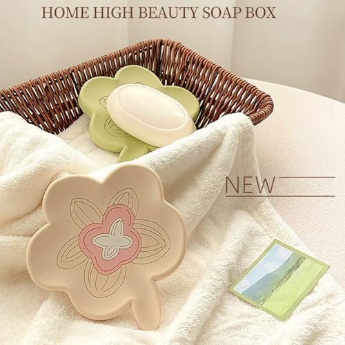 Loyliawa Soap Dish with Drainage Non-Slip Flower Shape Grey
