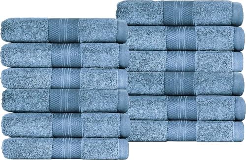 Superior Turkish Cotton 12-Piece Face Towel Set - Denim Blue 1