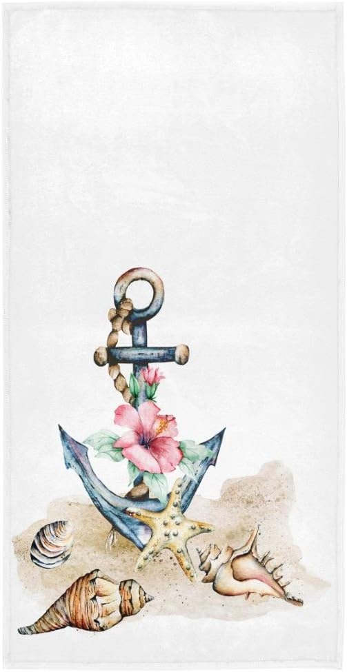 Exnundod Beach Towel with Starfish and Anchor Design 1