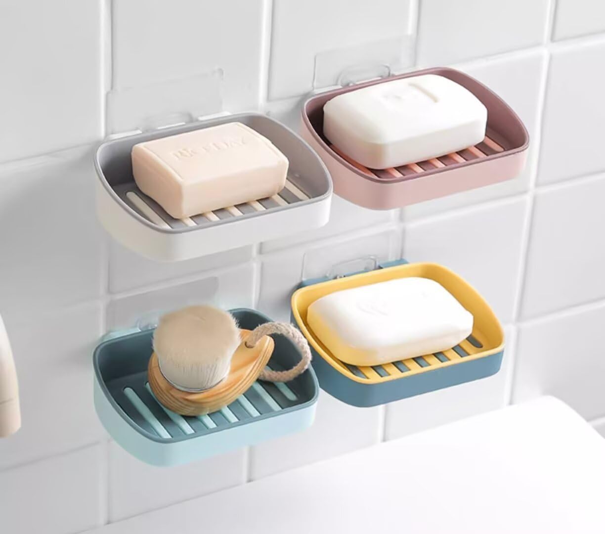 Draining Soap Dish with Water Tray Holder Gray