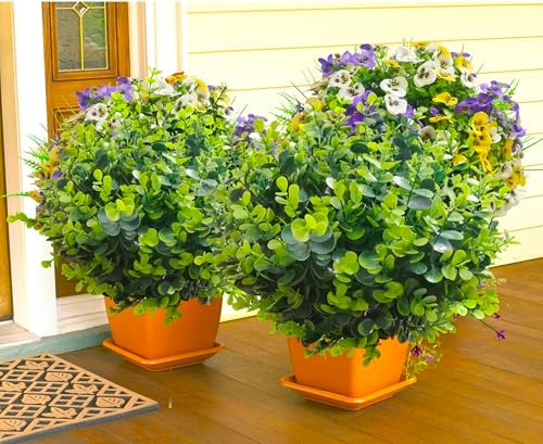 Thinktral Artificial Flowers for Outdoors 16 Pcs UV Resistant Fake Plants