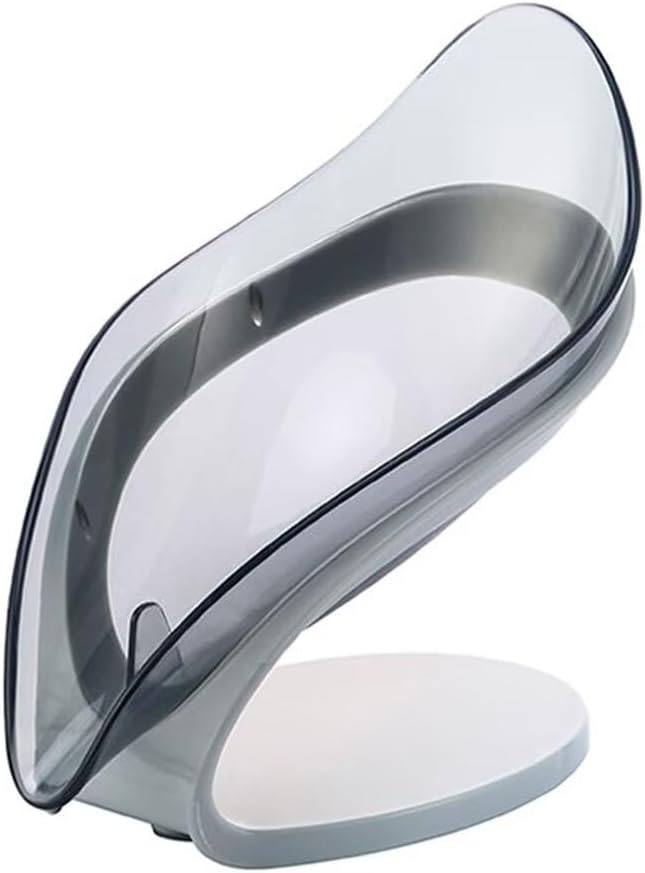 FABEILAI Leaf-Shape Soap Dish Holder Self Draining Gray