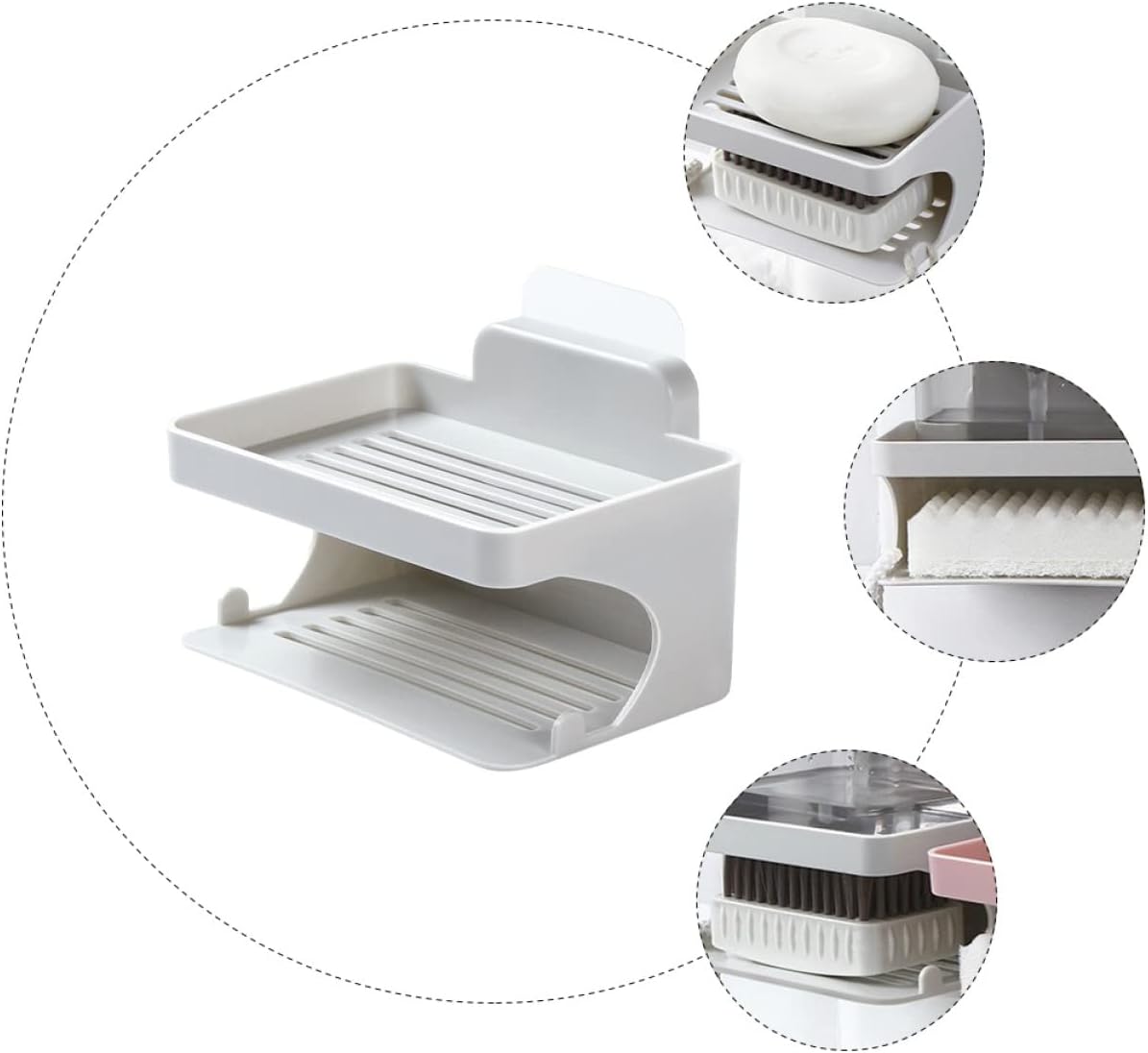 WESIEVYA Punch Double Layer Soap Dish Holder Organizer for Bathroom Kitchen