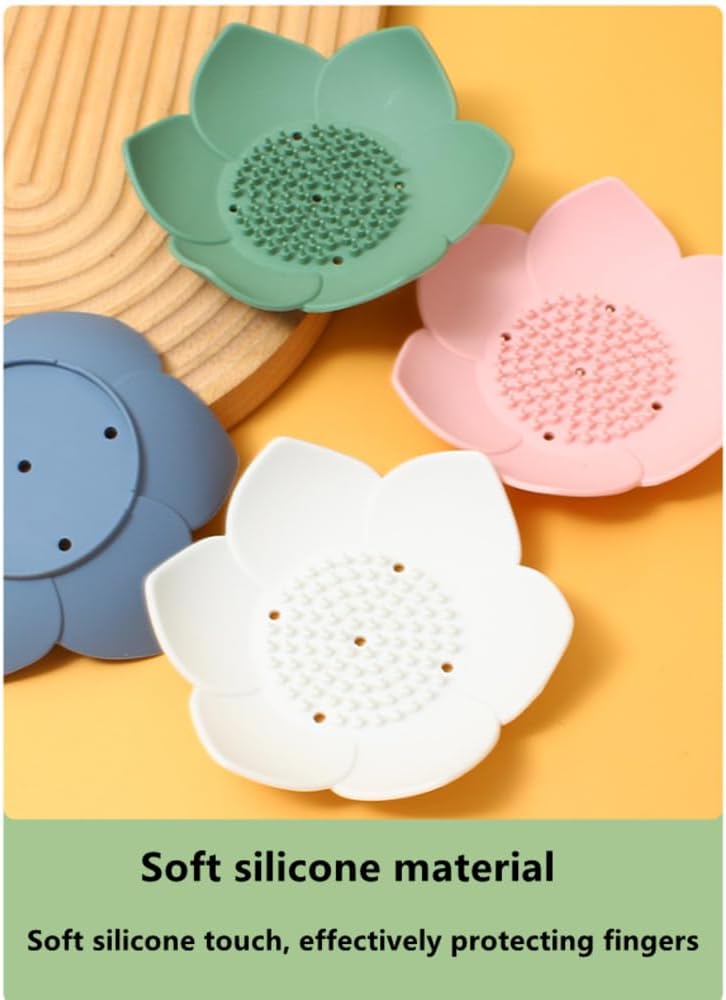 GXMRHWY Silicone Soap Dish Flower Shape Drain Holder Grey