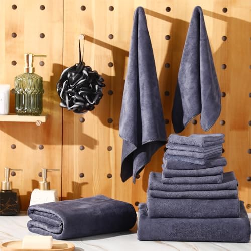 Mixweer 24-Piece Bath Towel Set Dark Grey Microfiber