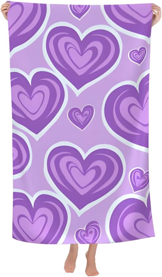 Cute Purple Heart Fluffy Oversized Beach Towel 32x64 Inch
