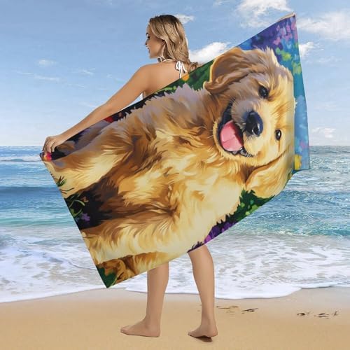 Cute Puppy Fluffy Oversized Beach Towel 32x64 Inches