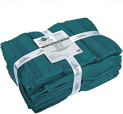 HILLFAIR 24 Pc Towel Set - 100 Cotton Teal