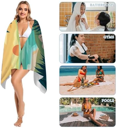 Beach Towel Microfiber with Sun and Sunset Pattern