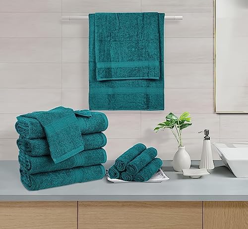 HILLFAIR 24 Pc Towel Set - 100 Cotton Teal