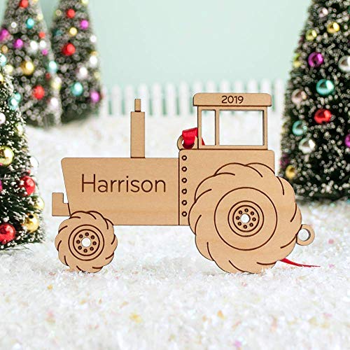 Tractor Farm Ornament Personalized Babys First Christmas 2024 Wood Handmade