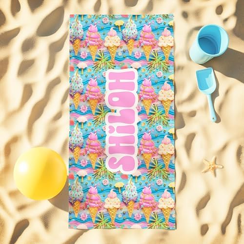 Custom Beach Towel with Ice Cream Pattern