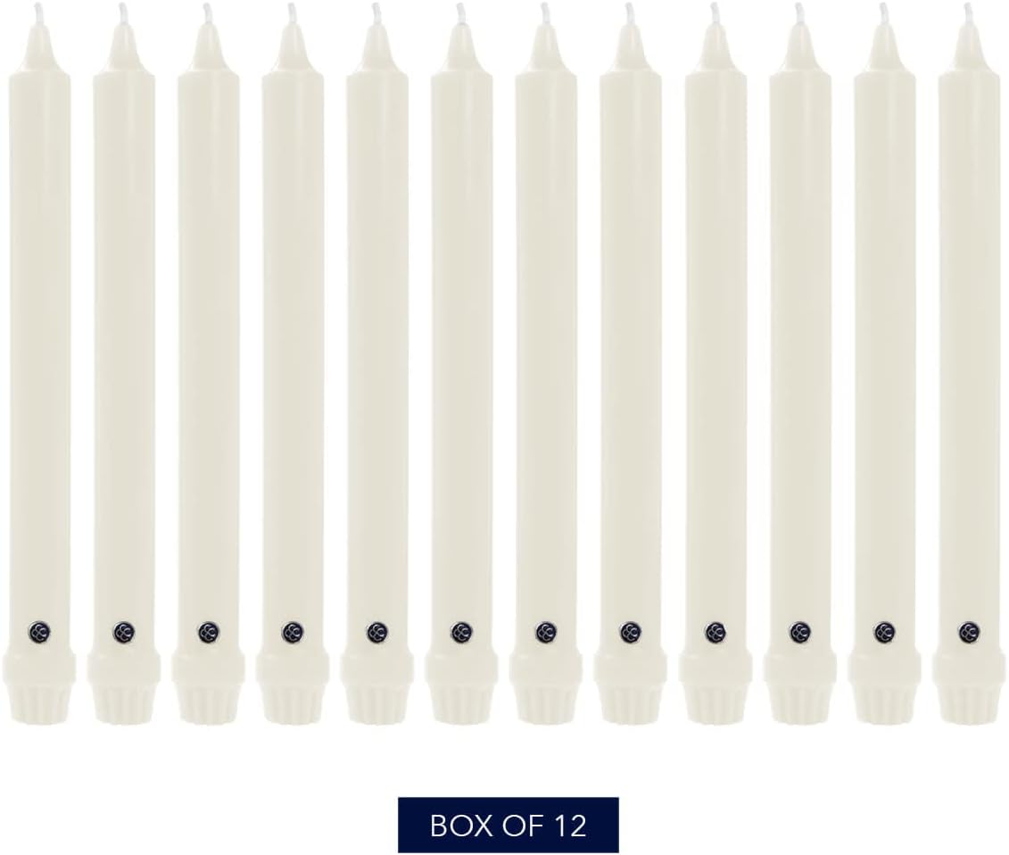 Colonial Candle Unscented Taper Candles Classic Collection White 8 Inch Pack of 12