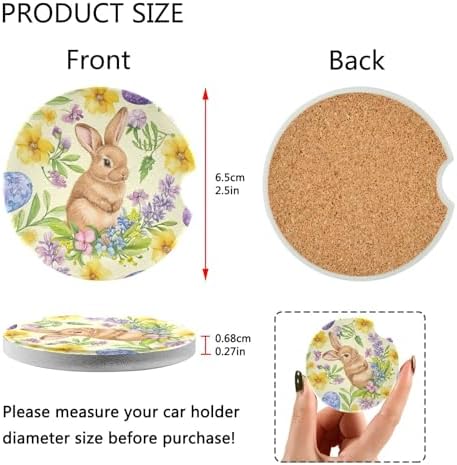 Easter Bunny Car Coasters 2 Pack - Ceramic Cork Base