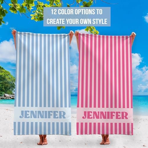 Personalized Beach Towel with Name - Custom Striped Design
