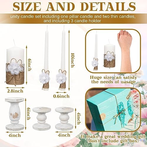 Zhehao 3 pcs Unity Candles with Holder Wedding Set