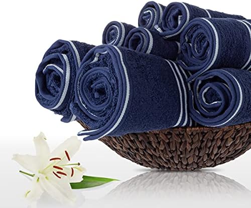 8-Piece Cotton Towel Set - Navy Blue with White Stripes