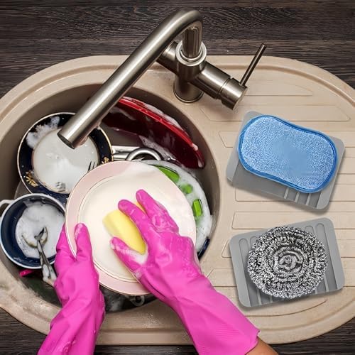 Self-Draining Silicone Soap Dish for Bathroom Gray and White