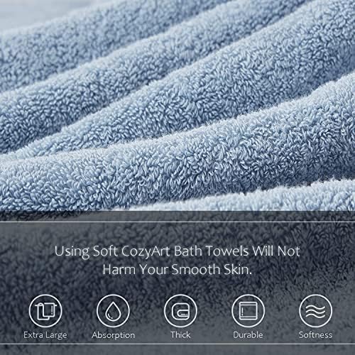 COZYART 3Pcs Light Blue Turkish Cotton Towel Set