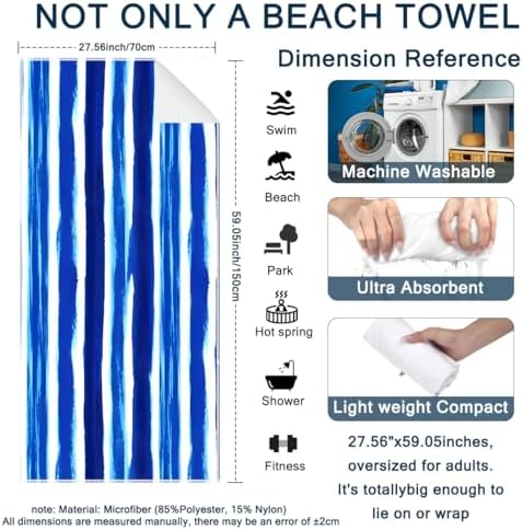 ORMAN Blue Stripes Beach Towel 55x28 Microfiber 1