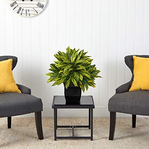 Nearly Natural 18in Tradescantia Artificial Plant in Black Metal Planter
