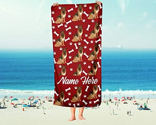 Personalized Brown German Shepherd Beach Bath Towel - Large Medium