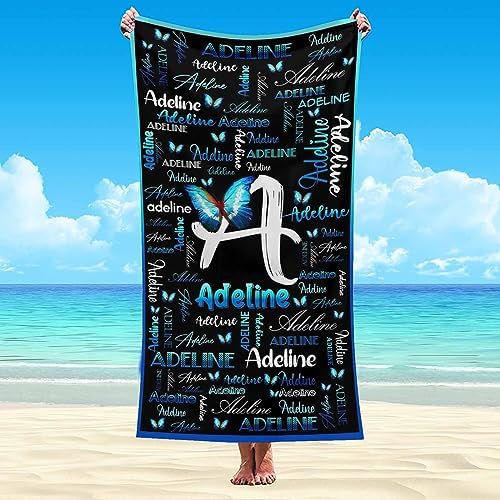 Artsadd Personalized Blue Butterfly Beach Towel with Initials