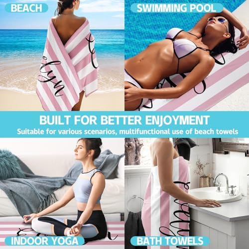 Customized Beach Towel with Name for Adults Kids Quick Dry Sand Free