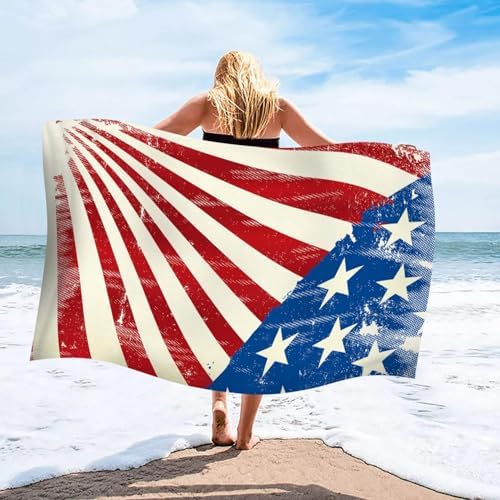 Aufmer American Flag Beach Towel - Lightweight Sandproof 27x55 Inch
