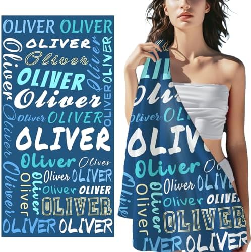 Personalized Beach Towel with Name Custom Dark Blue