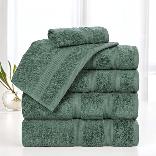 Superior 6-Piece Cotton Towel Set Forest Green 1