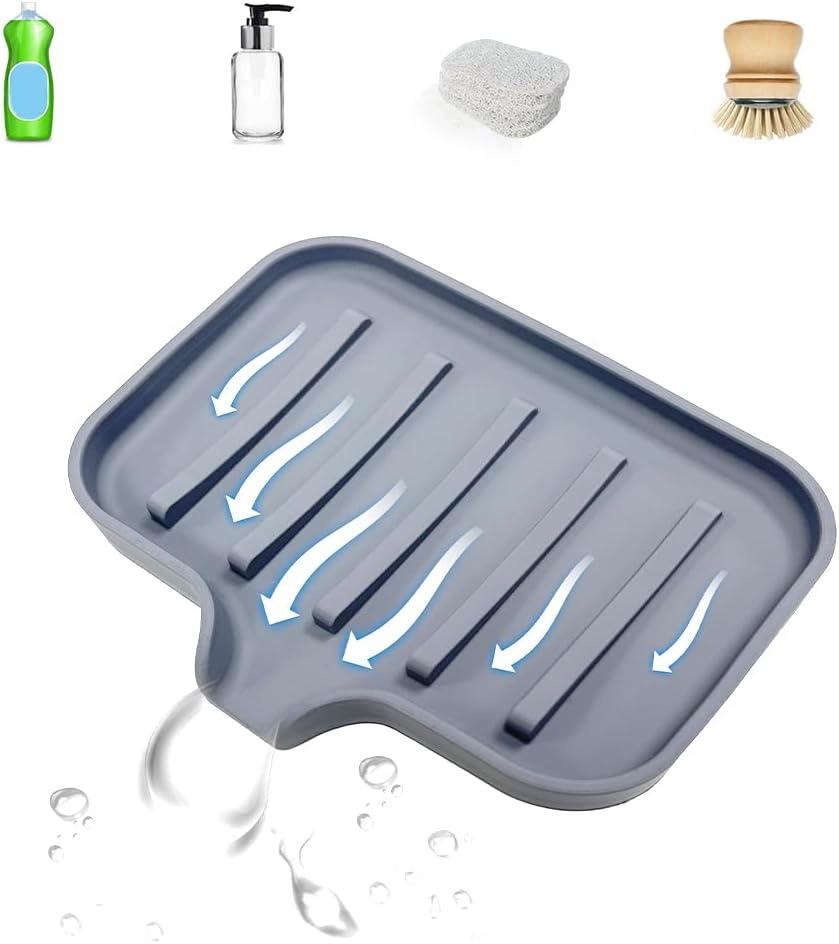Silicone Self Draining Soap Dish with Non-Slip Base