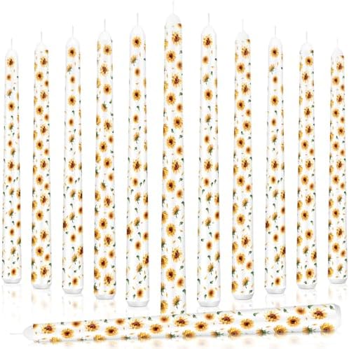 12 Pcs Taper Candles with Sunflower Design for Christmas Celebrations