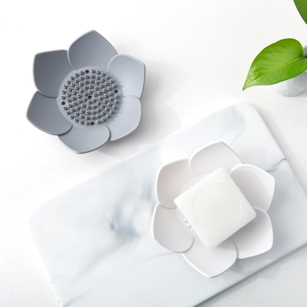 Cabilock Flower Shape Silicone Soap Dish Drain Tray Holder