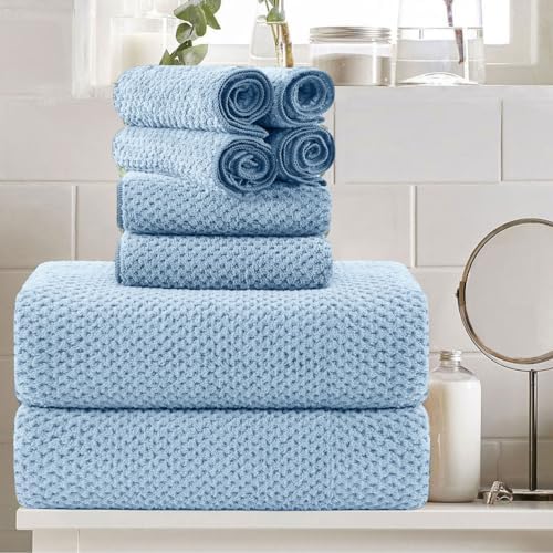 8 Piece Blue Family Towel Set - Large Bath Towels Hand Towels Washcloths