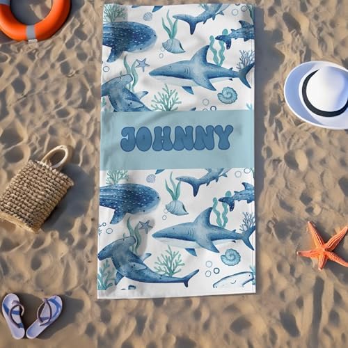 Trustmetalus Personalized Shark Beach Towel for Kids