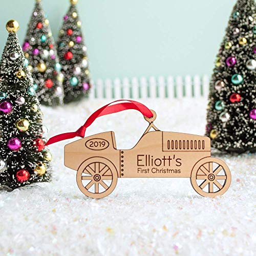 Race Car Ornament Personalized Babys First Christmas 2024 Wood Handmade