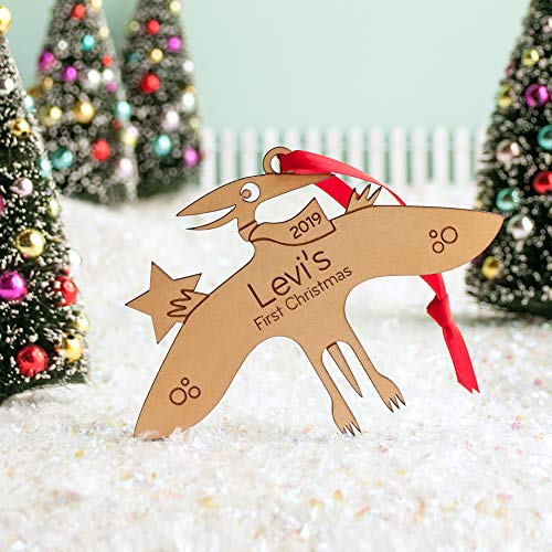 Dinosaur Ornament Personalized Pterodactyl Babys First Christmas 2024 Wood