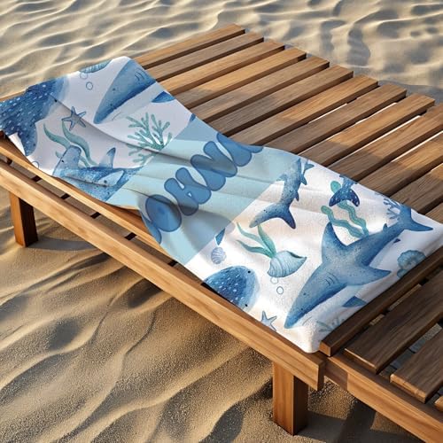 Trustmetalus Personalized Shark Beach Towel for Kids