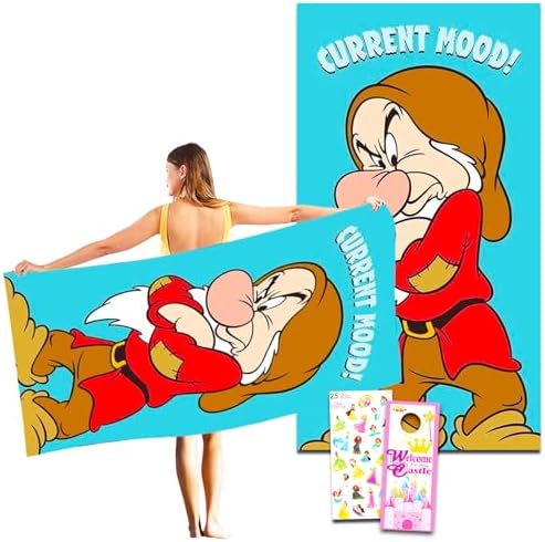 Disney Snow White Grumpy Beach Towel Set with Stickers